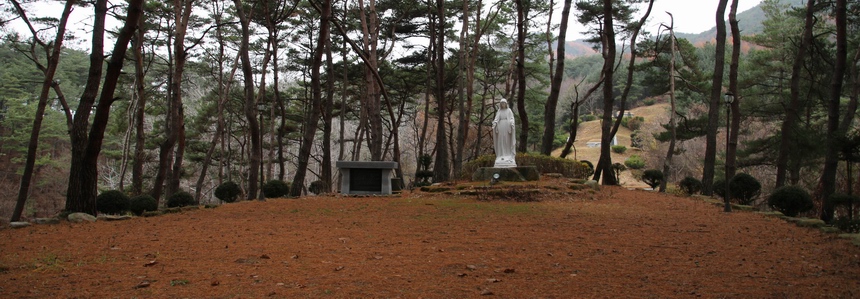 성당 뒷산에 조성된 로사리오 동산에 성모상과 야외제대가 마련되어 있다. 성당 뒷산에 조성된 로사리오 동산에 성모상과 야외제대가 마련되어 있다.